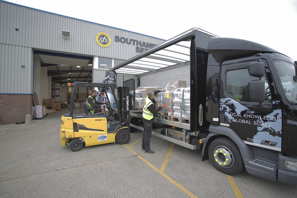 Truck being loaded at Southampton Freight Services
