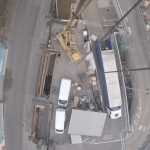 Birds-eye-view of the installation from the bottom of a crane working onsite