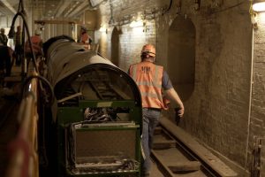 A carriage in situ underground at the Postal Museum