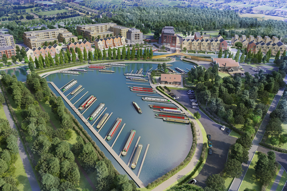 Aerial CGI image envisaging completed Campbell Wharf development.