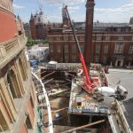 Capture of the latest phase of construction for the Royal Albert Hall's major project, The Great Excavation.